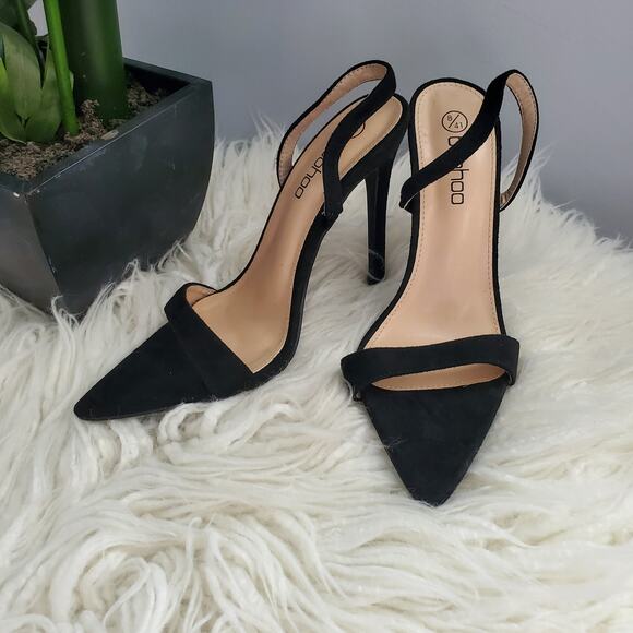 Boohoo Black Pointed Toe Slingback Strappy Heels 8 - Picture 1 of 9